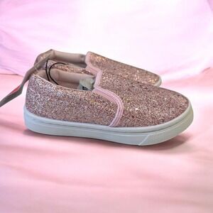 Pink Glitter Slip On Sneakers Girls Size 10 Coquette Sparkle Soft Girl Style